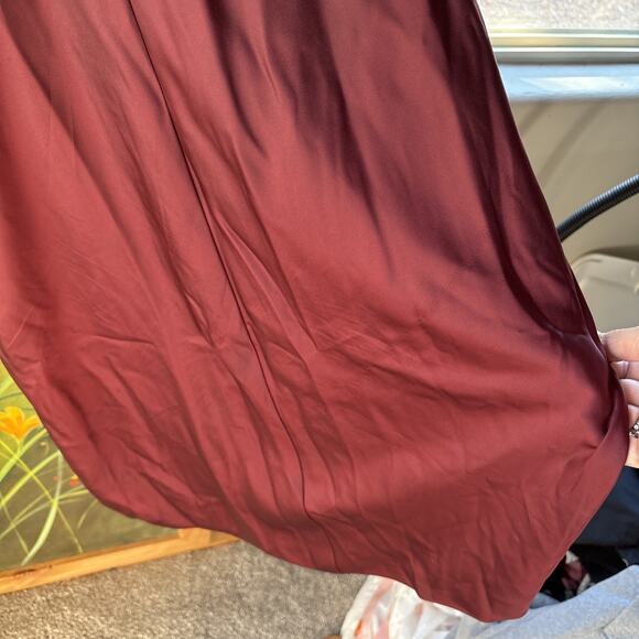 Anthropology Revelry Skye Maroon Midi Size 10 Cowl neck Satin Fitted Slip Dress - Picture 13 of 13